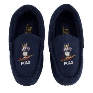 Ralph Lauren Navy Slippers with Embroidered Polo Bear